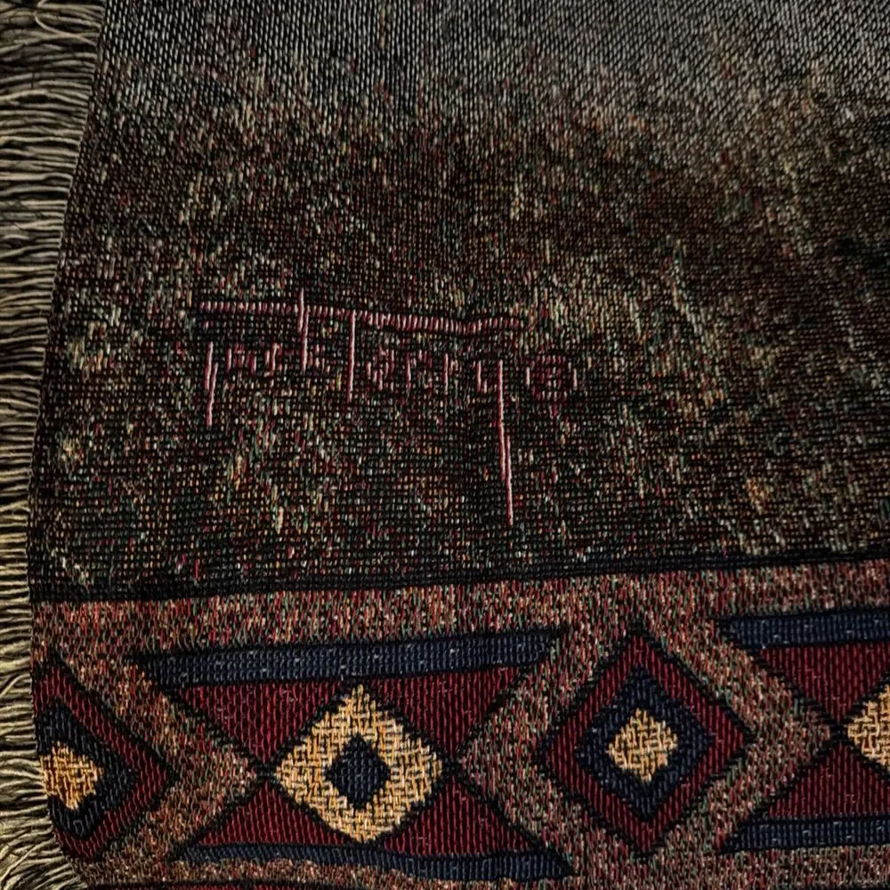 Vtg Mohawk Home Jack Terry Western Cowboy Woven Tapestry Throw Blanket 54x46 USA